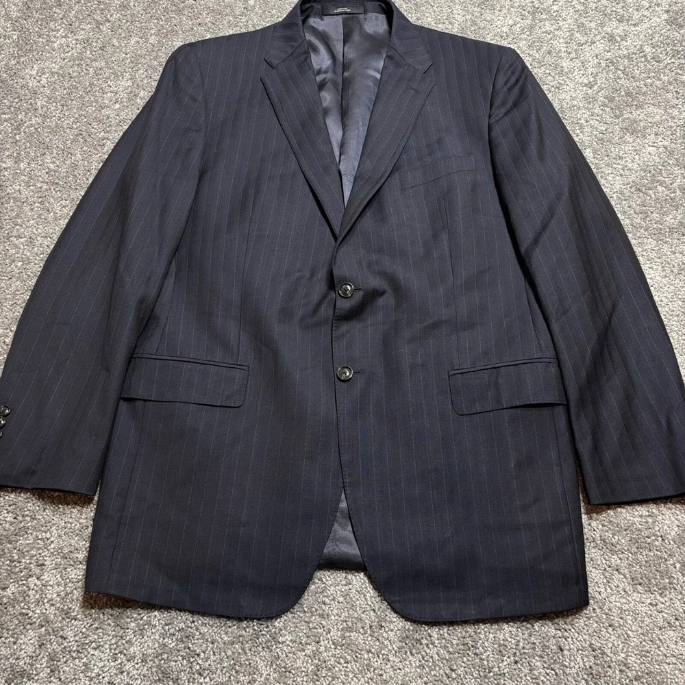 Ermenegildo Zegna Trofeo Blazer Men's Sz 44L Navy Chalk Stripe 100% Wool‎ USA